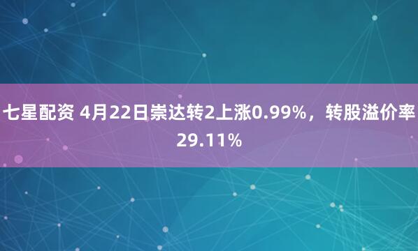 七星配资 4月22日崇达转2上涨0.99%，转股溢价率29.11%